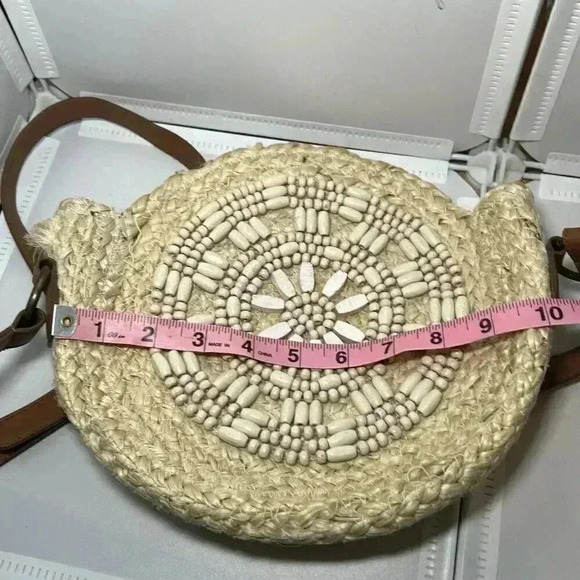 Sonoma Beaded Crossbody Bag Bohemian Leather Woven Purse Jute - Picture 6 of 6